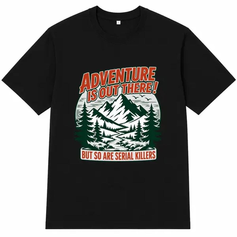 Outdoor Camping Outfit - Outdoor Adventure Letter Print Black Shirt,