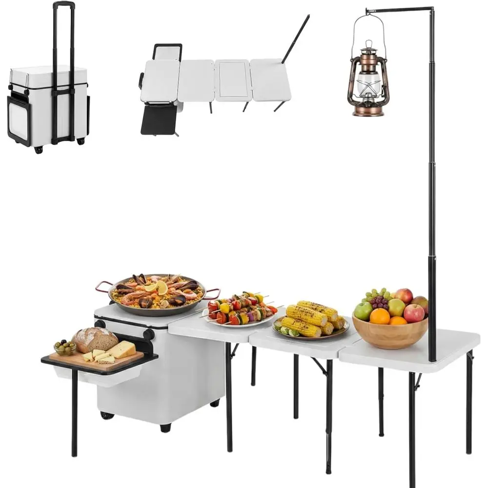 Outdoor Camping Table With Storage - Portable Folding Outdoor Kitchen Table with