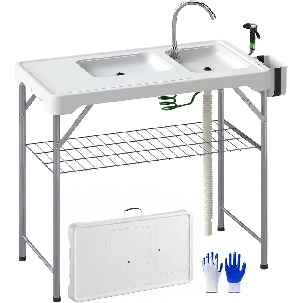Outdoor Camping Table With Storage - Portable Outdoor Camping Sink Table with