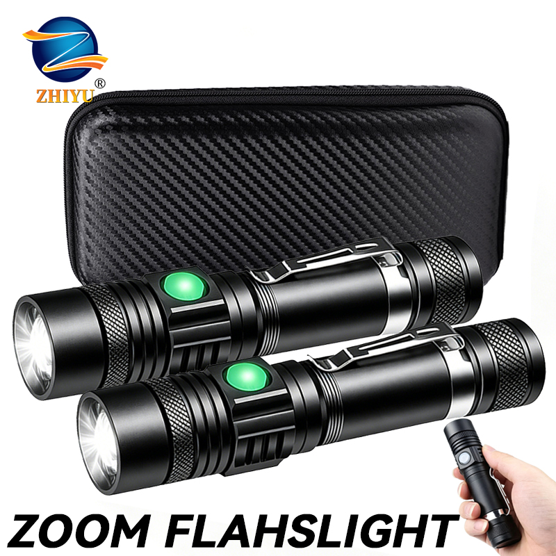 Outdoor Camping Glamping - T6 LED Rechargeable Flashlight,18650 Zoomable Torch,