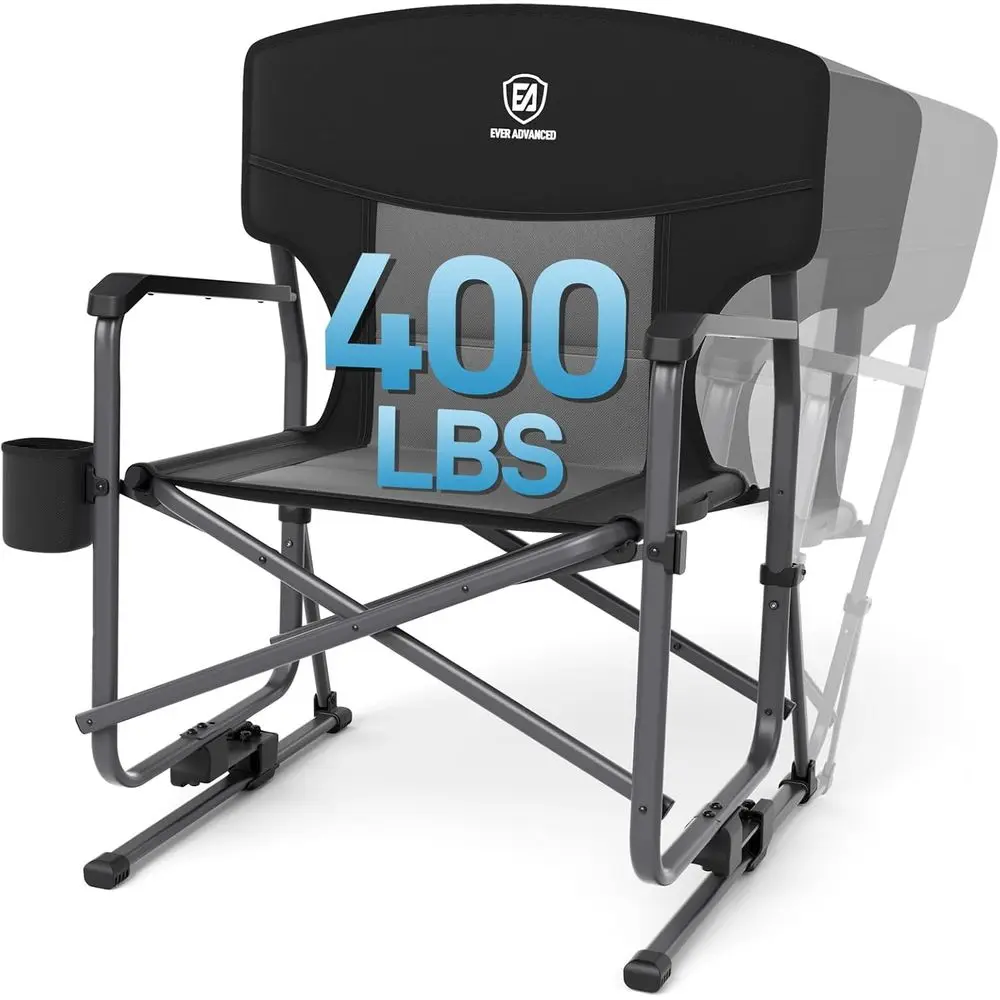 Outdoor Camping Rocker - Durable Black Camping Rocker Chair, Supports
