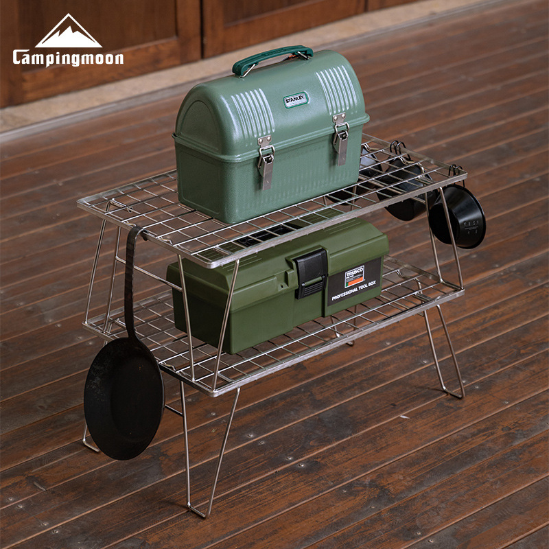 Outdoor Camping Table With Storage - CAMPINGMOON Stainless Steel Lightweight Storage Table,