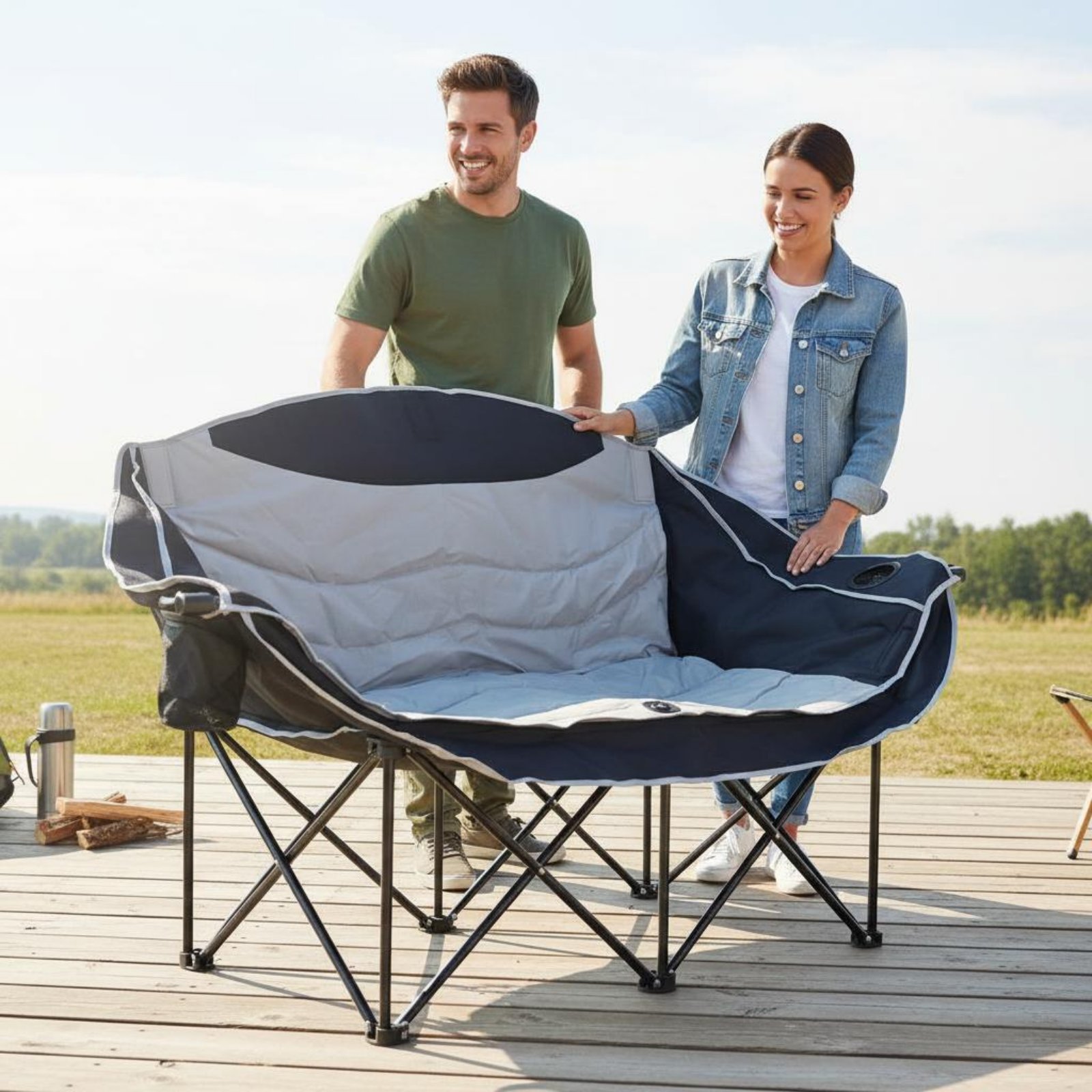 Double Camping Chair Foldable  - Outdoor Camping Meals 评论和价格