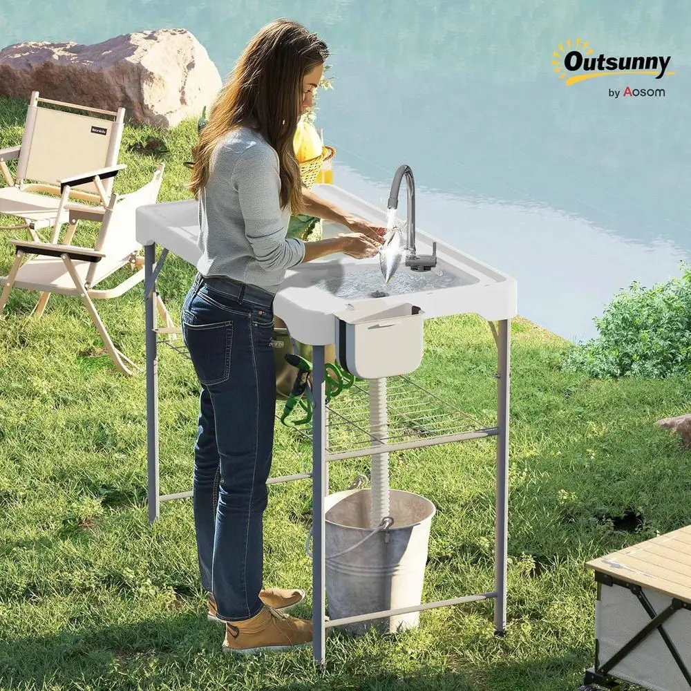 Portable Outdoor Camping Sink  - Outdoor Camping Table With Storage 评论和价格