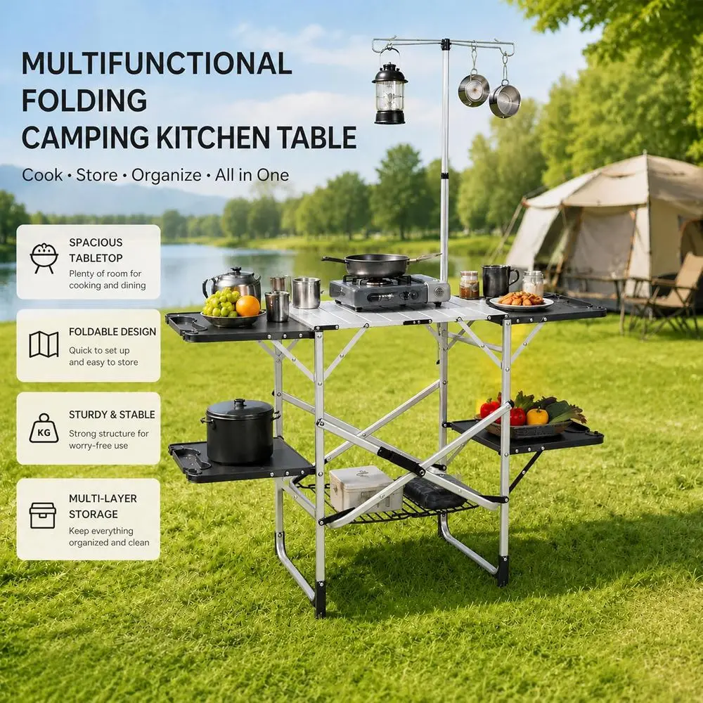 Portable Outdoor Kitchen Table - Outdoor Camping Table With Storage 评论和价格