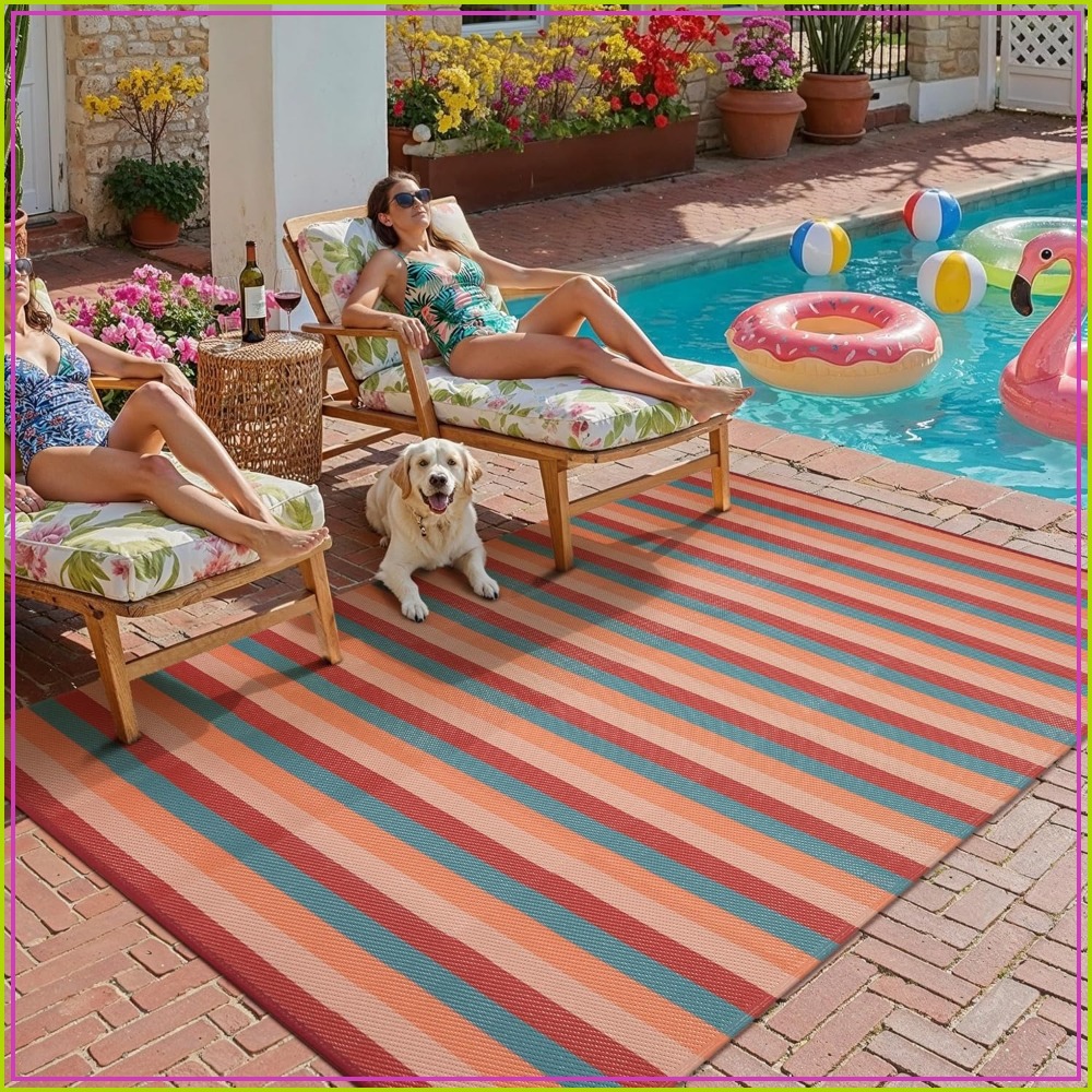 5x8 Outdoor Rug Orange Red Str - Outdoor Camping Decke 评论和价格
