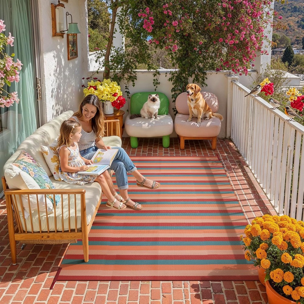 5x8 Outdoor Rug Orange Red Str - Outdoor Camping Decke 评论和价格