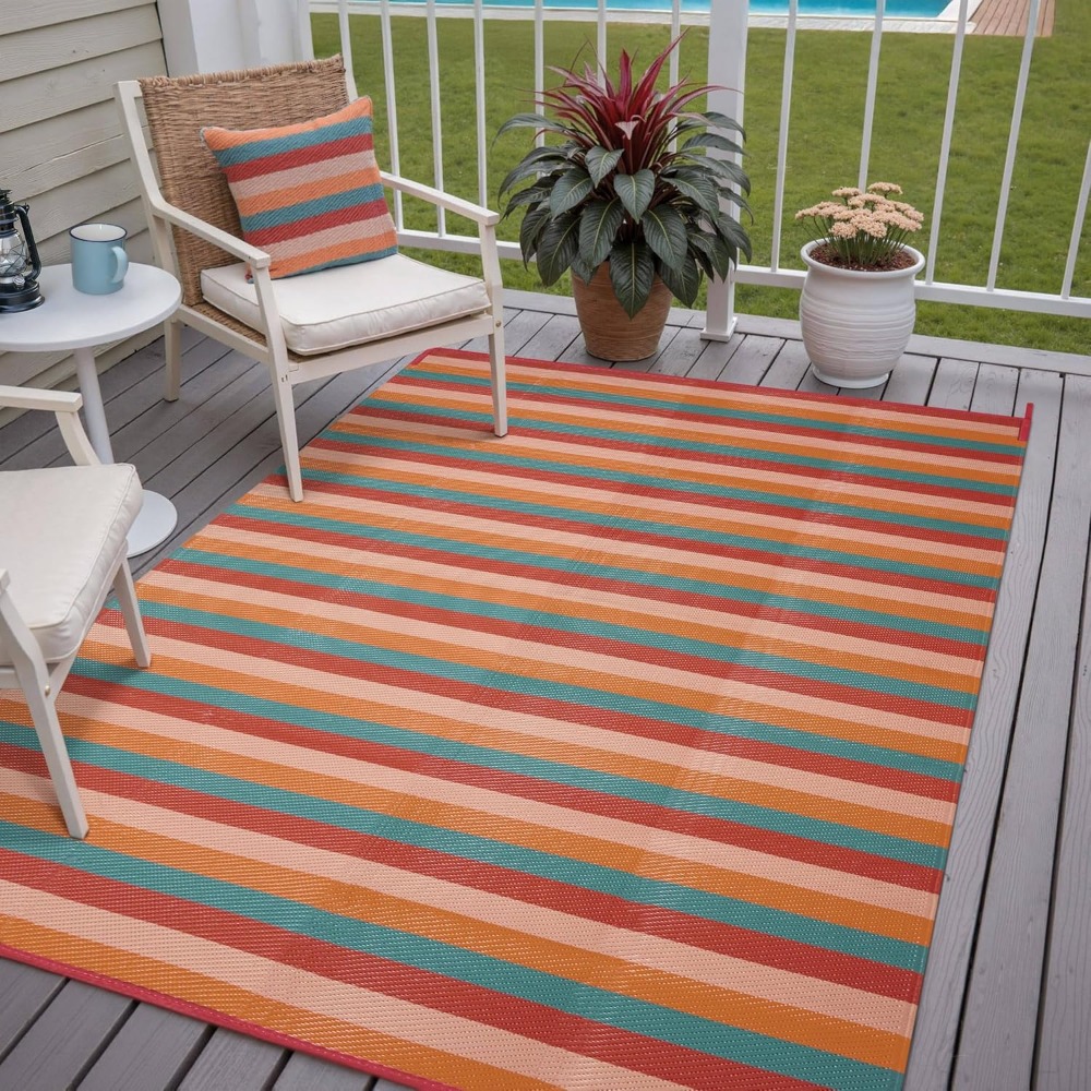 5x8 Outdoor Rug Orange Red Str - Outdoor Camping Decke 评论和价格