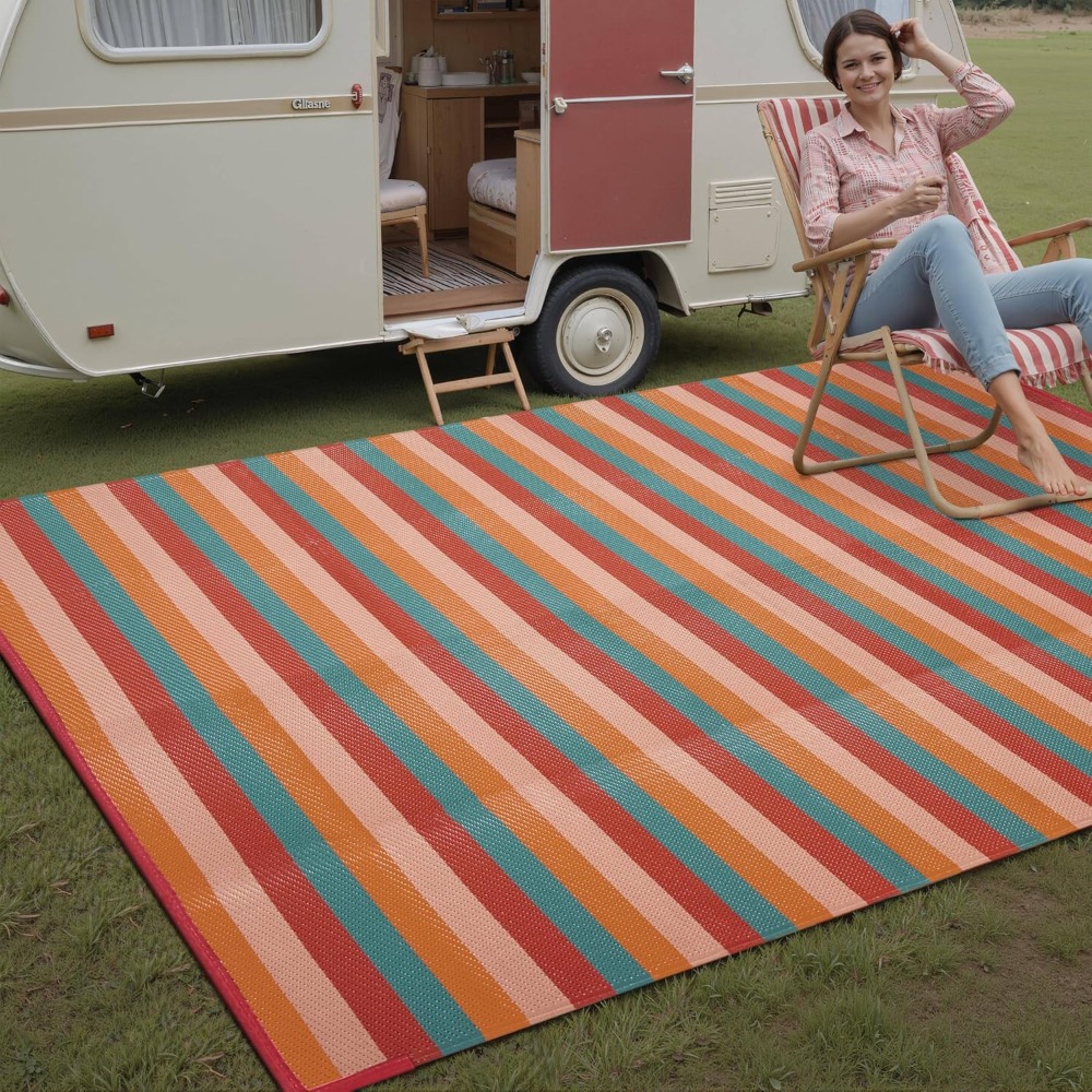 5x8 Outdoor Rug Orange Red Str - Outdoor Camping Decke 评论和价格